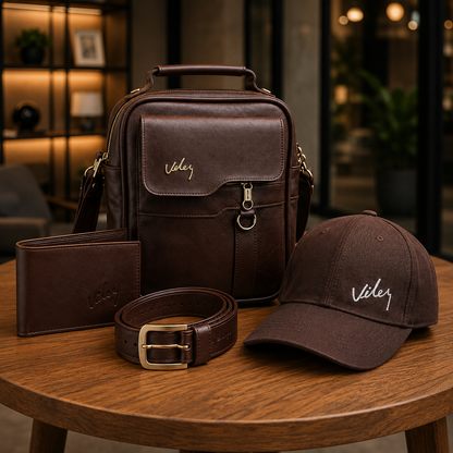 COMBO EJECUTIVO PREMIUM 4 EN 1 Incluye Bolso, Billetera, Cinturón y Gorra Exclusiva